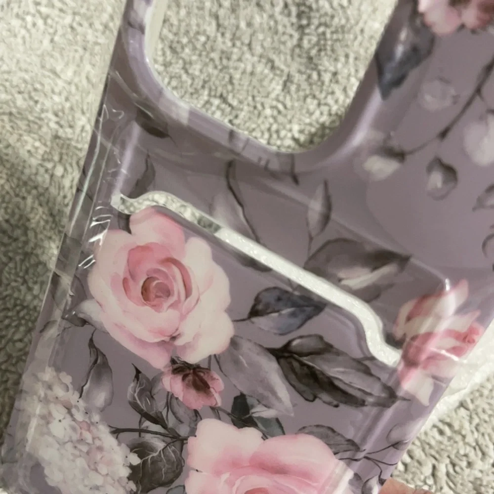 New gray and pink floral phone case - 13 pro